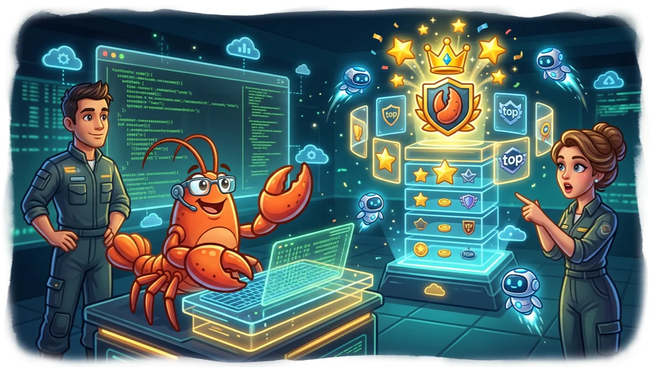 TeleClaw in den OpenRouter Cloud-Agent-Rankings gelistet, Maskottchen an der Konsole
