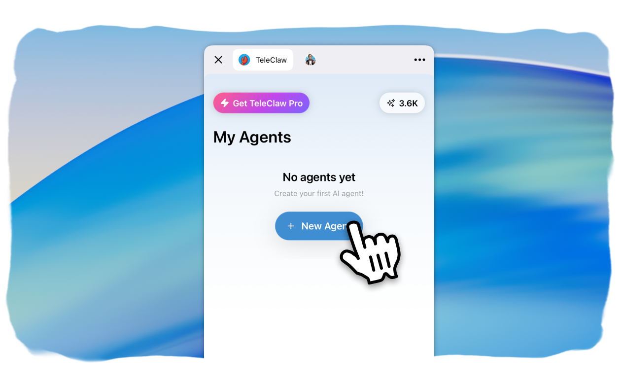TeleClaw-Miniapp: Bildschirm „Meine Agenten" mit der Schaltfläche „Neuer Agent"