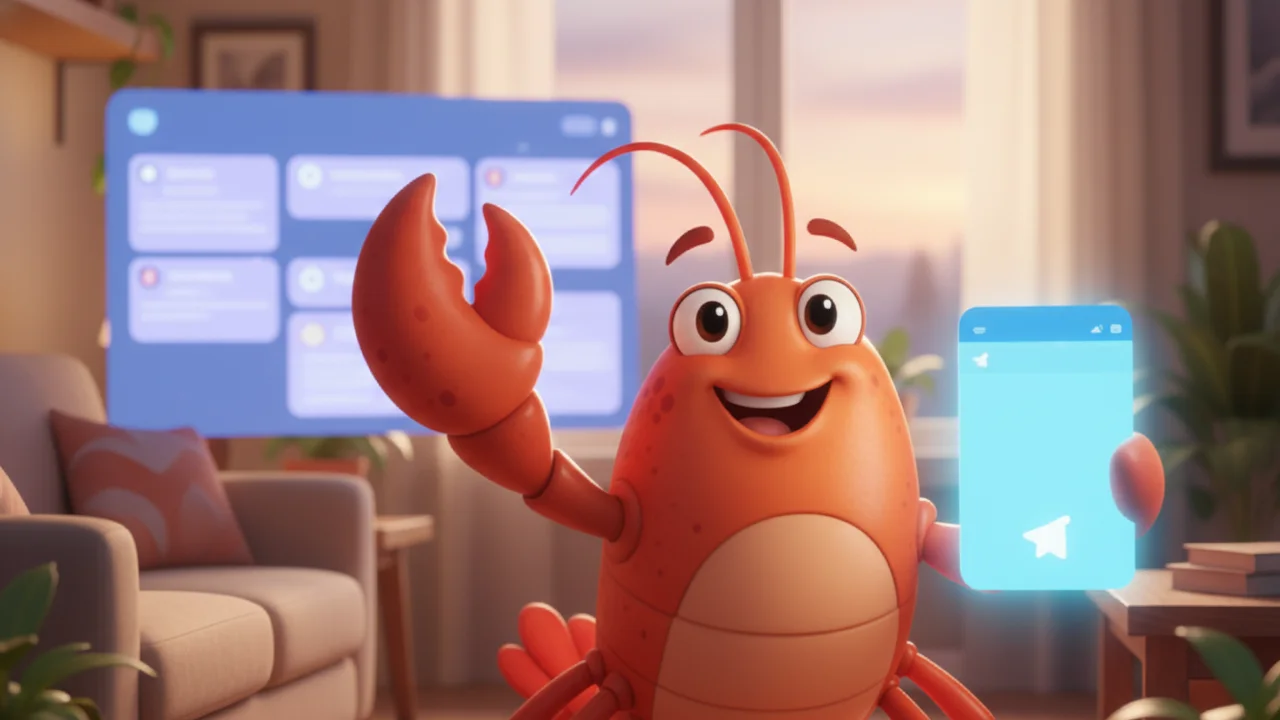 TeleClaw at a Telegram-blue panel doing what it does well