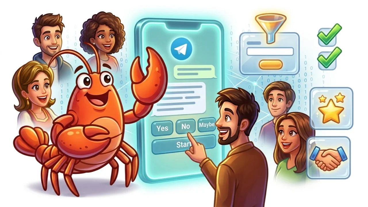 Telegram lead generation bot asking qualification questions with inline buttons
